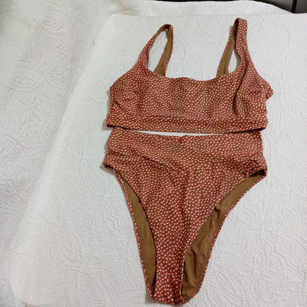 Aerie Print Two Piece Bikini Swimsuit Longline Triangle High  Size L/M Women's